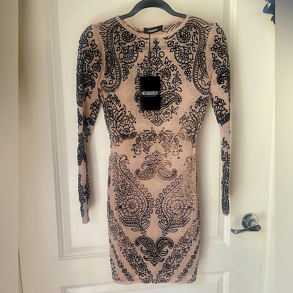 Misguided sheer and Velvet printed Mini Dress!